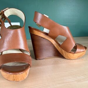Michael Kors Tan Leather Wedge Sandals